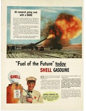 1941 Shell Gasoline Huge Army Cannon Test fire WWII Vintage Print Ad