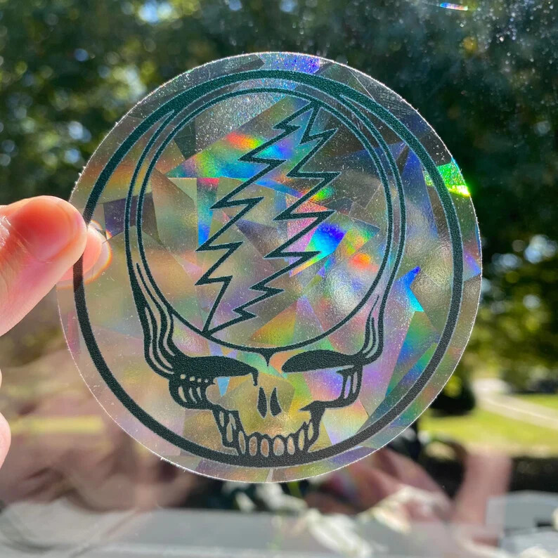 Grateful Dead Bear hologram rainbow PRISM clear sticker suncatcher