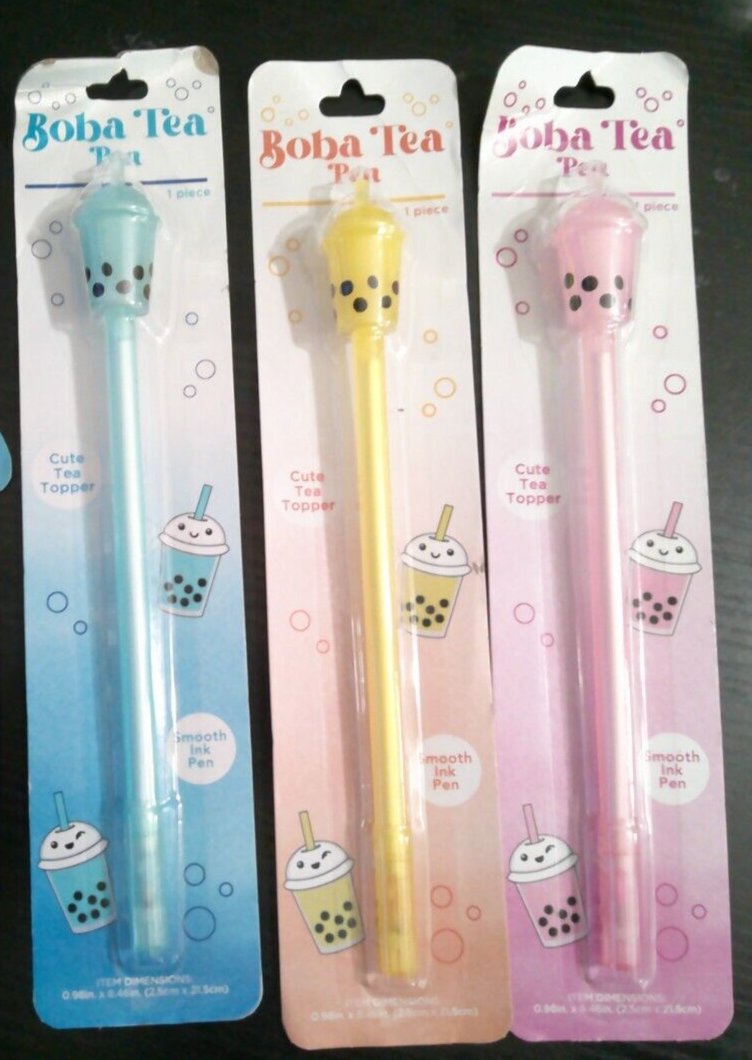 3 NEW BOBA TEA SQUISHY TOPPER PENS sensory fidget pink & yellow