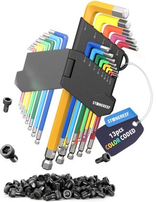 STONE REEF 13 Piece SAE Allen Wrench Set Ball End Hex Keys Color Coded L Sae