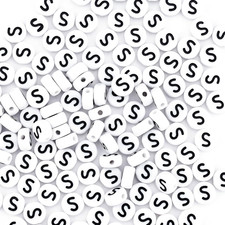 300Pcs Letter S Beads 4x7mm White Round Acrylic Alphabet Beads for Bracelets