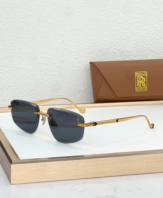 Rolls Royce Rimless Sunglasses Men Gold Metal Frame Grey Lens Luxury Eyewear New