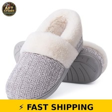 Evshine Fuzzy Memory Foam Slippers for Women - Warm Knit House Shoes