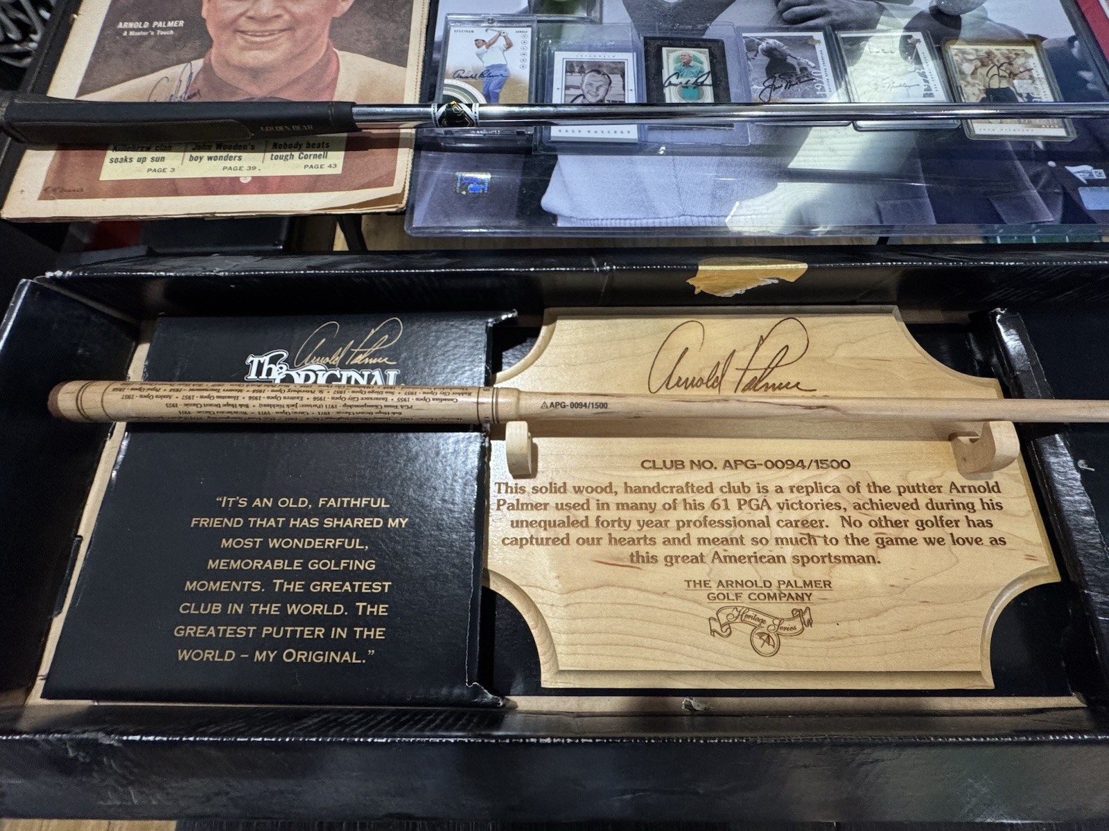 Arnold Palmer Jack Nicklaus 18 Auto Lot Flags Putters Balls Cards Photos JSA PSA view 4