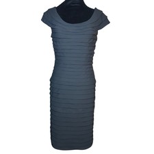 Adrianna Papell Layered Short Sleeve Formal Black Dress Size Small