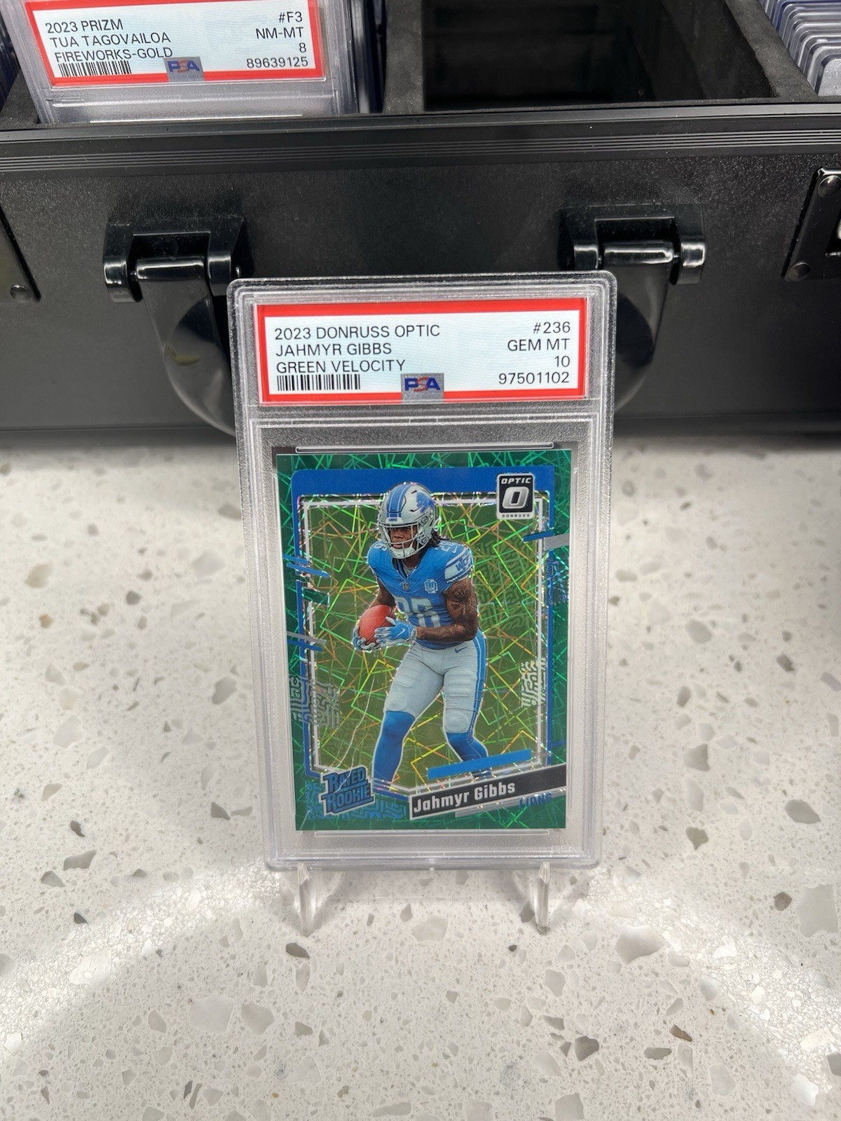 2023 Panini Donruss Optic - Rated Rookie Jahmyr Gibbs #236 Green Velocity PSA 10