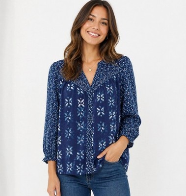 Fat Face Petra Woodblock Patchwork Floral Button Front Blouse Cotton Womens 10