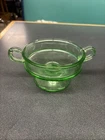 Vintage GREEN DEPRESSION GLASS DOUBLE HANDLED DISH Candy Heisey Pleat & Panel