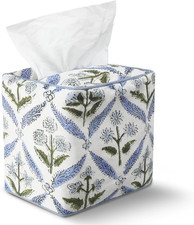 Blue Fabric Tissue Box Cover - Floral Print Tissue Box Decorative Square Napki