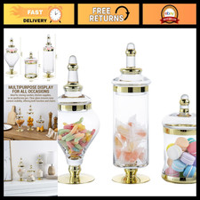 Set of 3 Clear Glass Apothecary Jars with Brass Lids - Vintage Storage Container