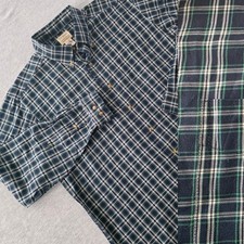 L.L. Bean Men  s Large Twill Traditional Fit Plaid Button Up Shirt Green Blue