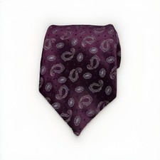 Ermenegildo Zegna Couture Paisley Medallion Purple Silk Italy Tie Back Stain
