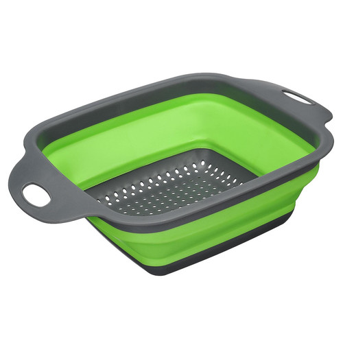 Collapsible Colander Silicone Square Foldable Strainer with Handle - Green Large
