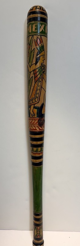 Vintage Mexican Hand Painted Carved Wooden Piñata Bat-24”