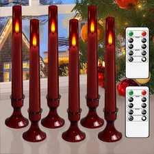 Flameless Windows Candles Battery Operated with Timer Remote 6Pcs Red Acrylic...