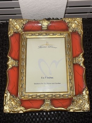 Vintage Art Deco Home Decor Frame Orange With Gold Detail 5  X 7 