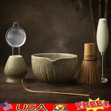 All in One Matcha Kit W/ Bowl Whisk Electric Frother Spoon Strainer Gift Set New