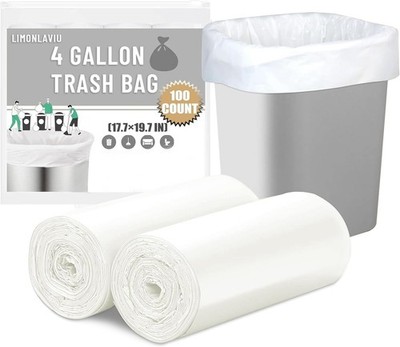 LimonLaviu Small Garbage Bags - 4 Gallon, 100 Count Unscented White Mini Trash