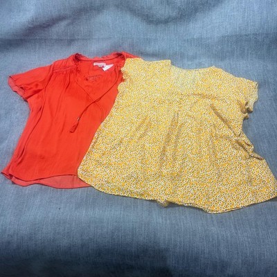 Lot/2 Philosophy Woman Tunic Blouse Plus W 2X Orange Yellow Floral Tassel VNeck