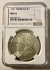 1921 Morgan Silver Dollar Coin NGC MS 61