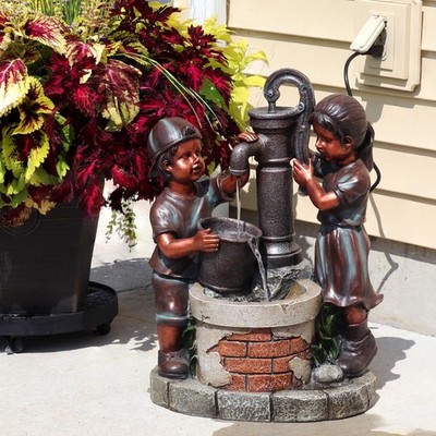Jack and Jill at Water Pump and Well Water Fountain - 24 in by Sunnydaze