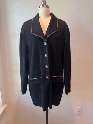 St.John collection by Marie Gray black cardigan vintage gold studs sequins 