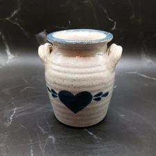 Pinewood Valley Salt Glaze Mini Crock Handles 3.25” Blue Heart (1/2 cup)