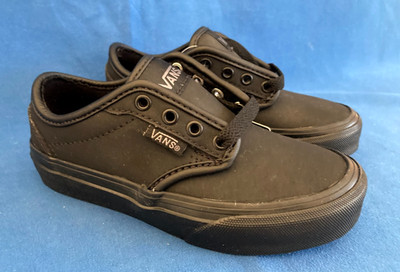 Vans Kinder Schwarz Leder Atwood Sneaker Schnürschuhe Schulschuhe UK10 Neu im Karton