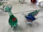 Set Of Two Murano Italian Art Glass Cat Birds