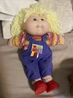 Vintage Cabbage Patch Kids Doll  Girl Green EyesBlonde Hair Purple Overalls