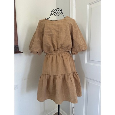 Madewell Seersucker Puff Sleeve Cutout Mini Dress M