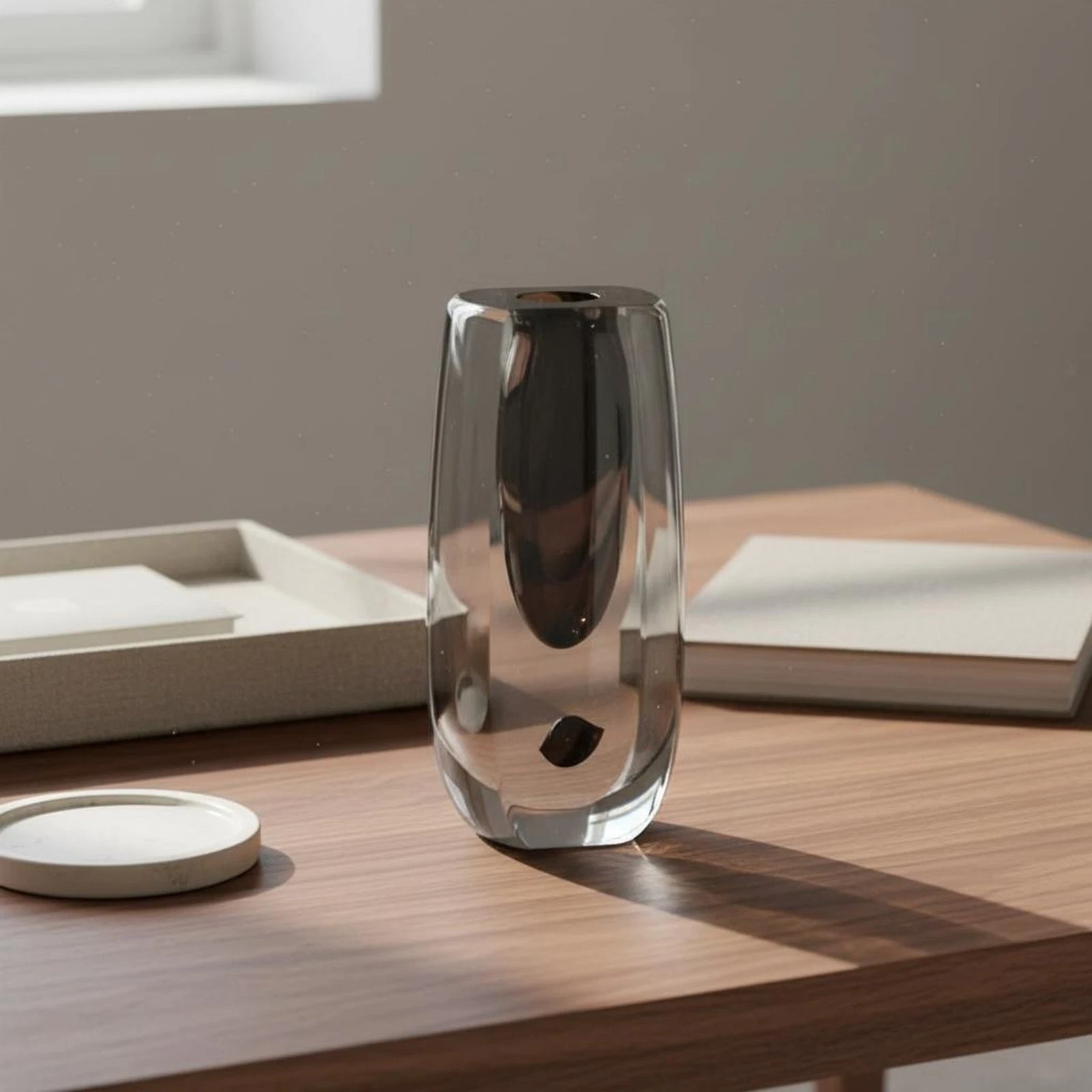 Smoked Glass Vase Minimalist Glass Vase Italian Design for Surface Top,