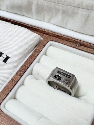COACH Sterling Silver Women's Signet Ring with Lexy Character Detail Stylish
