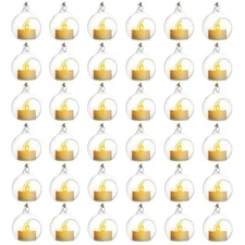 Hanging Glass Globes Orbs Tea Light Candle Holders with Flameless LED Tealigh...