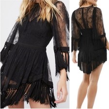 ALICE MCCALL Ready Girl Black Lace Fringe Dress with Tassels Size US 6