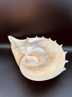 KROSNO JOSEFINA GLASS CONCH SHELL BOWL HANDBLOWN POLAND NAUTICAL LARGE 16 