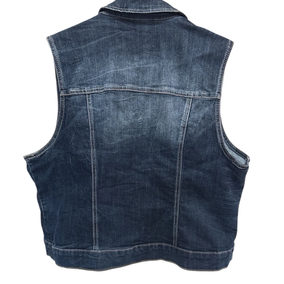 MAURICES Button Down Collared Dark Wash Blue Denim Jean Vest Women's Size 3 - Image 2 of 4