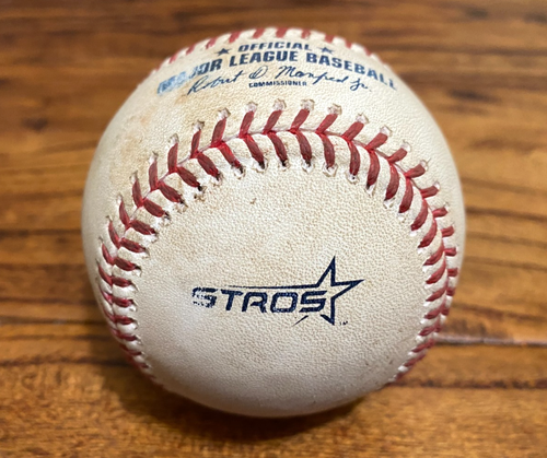 Garrett gehäkelt Red Sox Spiel gebraucht PITCHED Baseball 8/11/2025 Astros Logo Hit OUT