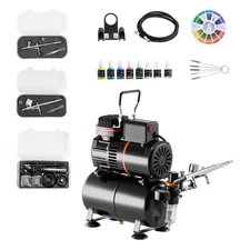 Uimoso Airbrush Kit with Compressor, 1/6 HP, 3 Airbrushes, 3 Nozzles, and Tank