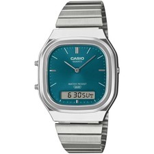 Casio AQ240E-3A Analog Digital Watch Blue Green Dial Stainless Steel Dual Time