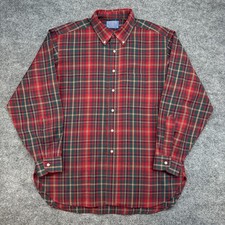 Pendleton Sir Pendleton Wool Plaid Button Down Shirt Mens L Red Green USA Made