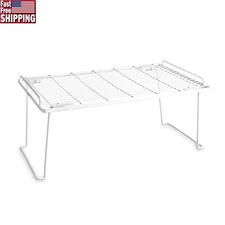 Folding Stacking Shelf Kitchen Organizer Rust Resistant Storage Rack Cabinets US