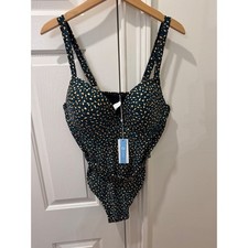 CUPSHE Womens 2X Teal Gold Leopard Print One Piece Swimsuit Underwire Ruched NEW
