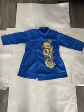 Traditional Kids Blue Jacket Size 8 with Gold Dragon Embroidery Asian Style