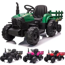 12V Kids Ride On Tractor Toys with Trailer for Big Kids Electric Ride On Car