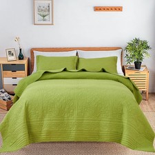 King Size Quilt Set - Lightweight Cotton Quilt King Oversized - Green Bedspre...