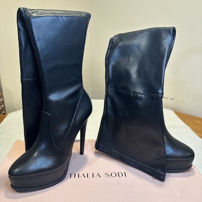 Thalia Sodi Black Knee High Platform Boots Stiletto Heel Zip Womens 7