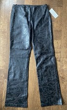 Vintage Y2K Perforated Vakko Genuine Black Leather Lined Boot Cut Pants Sz 6