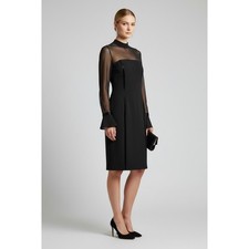 Oleg Cassini Black Tie Vintage Sheer Illusion Dress Long Sleeve Black Size 8