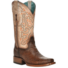 Corral Boots Women's Embroidery Brown Vamp Square Toe off white cowboy bootZ5126